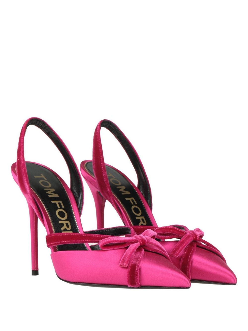 Tom Ford Hot Pink Satin Slingback Bow Pointed-Toe Heels